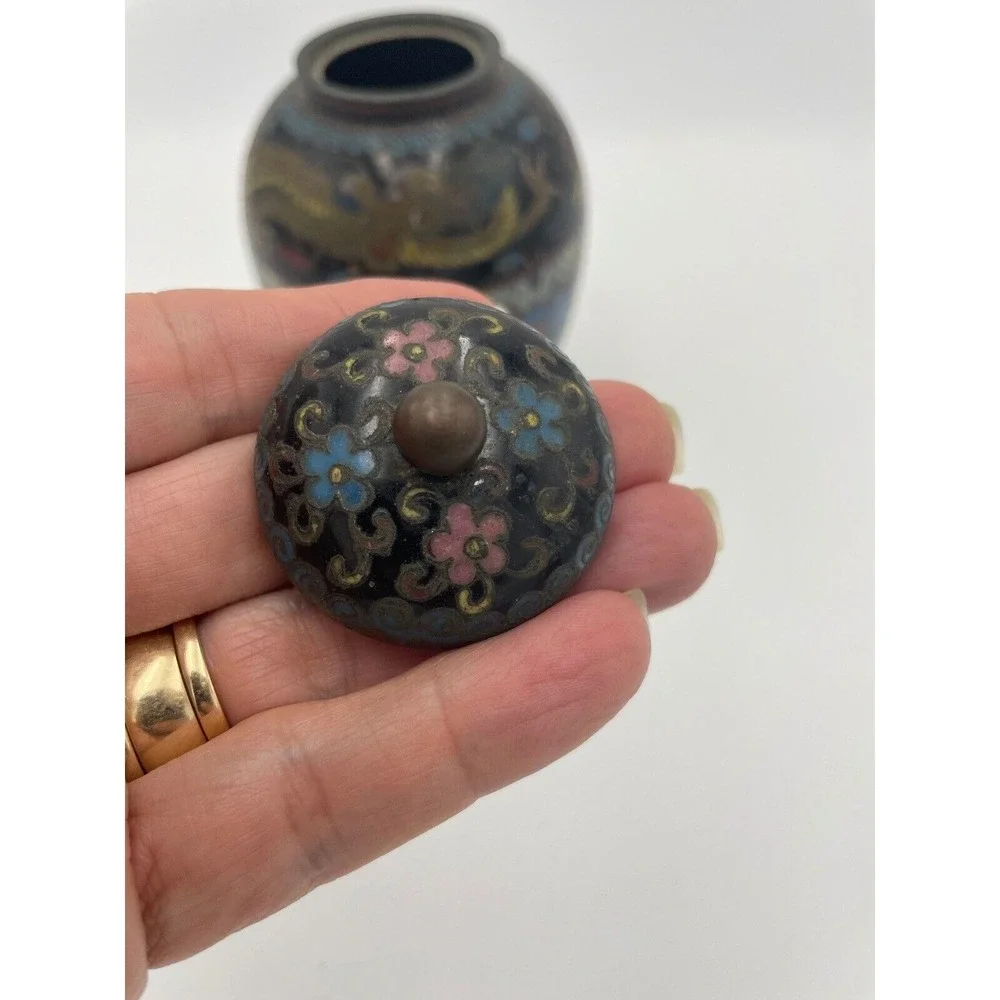 Cloisonne Vase Jar with‎ Lid Dragon Floral Asian Decor Decorative Accent 6